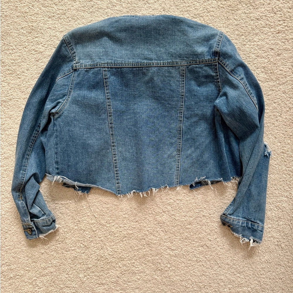 Blue Distressed Cropped Jean Jacket - Picture 8 of 8